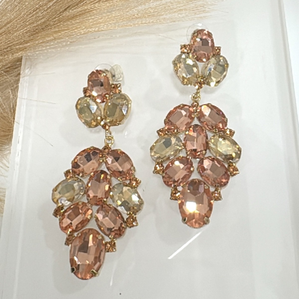 Κρεμαστά Σκουλαρίκια Με Μεγάλα Ροζ Χρύσο κρύσταλλα Για Βραδινό look & Γάμο